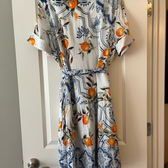 Chico's Orange Gray Midi Sundress with Notched Collar - Picture 6 of 7